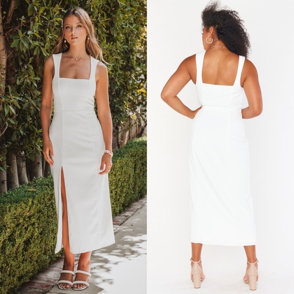 Show Me Your MuMu Eden Midi White Stretch Dress Wedding Bridal Party Formal